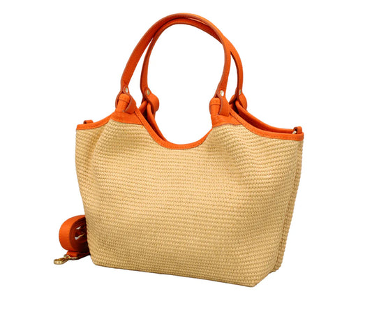 Bolsa Verão MARLENE – Couro legítimo & detalhe em laranja vibrante
